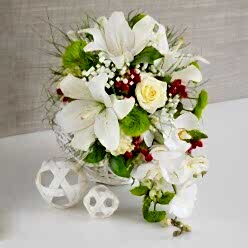 WHITE LILY, ROSE & ORCHID WEDDING CENTREPIECE